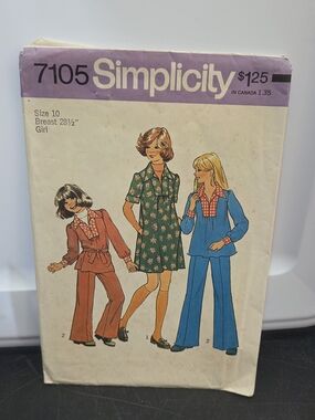Simplicity Vintage Sewing Pattern 7105 — Multicolor Girls' Dress & Pants Size 10
